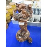 MODERN BRONZE PAINTED EFFECT FIGURE OF LADY WITH DOG (A/F)