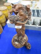 MODERN BRONZE PAINTED EFFECT FIGURE OF LADY WITH DOG (A/F)