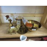 QUANTITY OF BRASS WARE, CLOCK, MINIATURES, SUNDRIES ETC