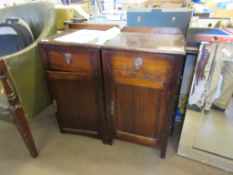 TWO WOODEN BEDSIDE CABINETS WITH BRASS HANDLES