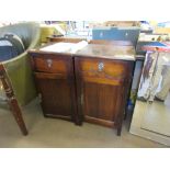 TWO WOODEN BEDSIDE CABINETS WITH BRASS HANDLES