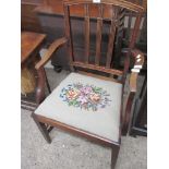 EARLY 20TH CENTURY CARVER CHAIR WITH UNUSUAL COLUMN SPLATS, WIDTH APPROX 58CM