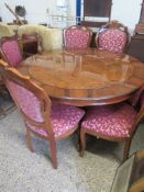 IMPRESSIVE REPRODUCTION CIRCULAR DINING TABLE, DIAM APPROX 120CM, COMPLETE WITH FOUR UPHOLSTERED