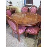 IMPRESSIVE REPRODUCTION CIRCULAR DINING TABLE, DIAM APPROX 120CM, COMPLETE WITH FOUR UPHOLSTERED