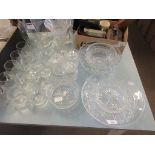 QUANTITY OF CUT GLASS WARES TO INCLUDE VASES, SERVING DISHES ETC