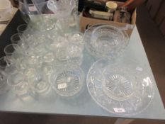 QUANTITY OF CUT GLASS WARES TO INCLUDE VASES, SERVING DISHES ETC