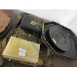 GROUP OF BLACK AND GILT ORIENTAL SERVING TRAYS