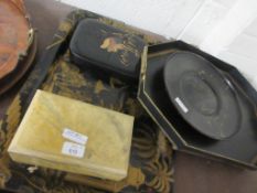 GROUP OF BLACK AND GILT ORIENTAL SERVING TRAYS