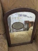 VINTAGE ARCH SHAPED WOODEN FRAMED MIRROR, WIDTH APPROX 38CM