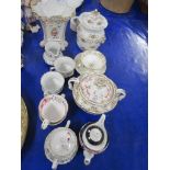 QUANTITY OF GILT EDGED CERAMICS INCLUDING CUPS, SAUCERS, VASE ETC