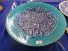 LARGE CERAMIC BLUE GLAZED DISH, 51CM DIAM