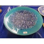 LARGE CERAMIC BLUE GLAZED DISH, 51CM DIAM