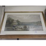 FRAMED PRINT OF A RIVER BRIDGE SCENE, 70CM WIDE