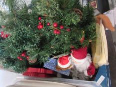 BOX OF CHRISTMAS DECORATIONS, FAKE TREE ETC
