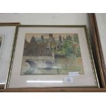 FRAMED UNSIGNED WATERCOLOUR, POSSIBLY OF CAMBRIDGE 39CM WIDE