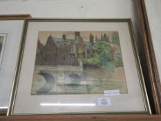 FRAMED UNSIGNED WATERCOLOUR, POSSIBLY OF CAMBRIDGE 39CM WIDE