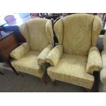 PAIR OF MATCHING FIRESIDE UPHOLSTERED CHAIRS, EACH WIDTH APPROX 79CM