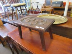 STAINED OAK CARVED STOOL WITH LEAF DESIGN TO TOP, 50CM WIDE