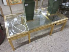 GEOMETRIC DESIGN BRASS AND GLASS COFFEE TABLE, LENGTH APPROX 106CM