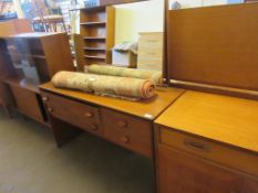 RETRO 1960S/1970S TEAK DRESSING TABLE WITH MIRRORED BACK AND SHAPED HANDLES, 118CM WIDE