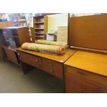 RETRO 1960S/1970S TEAK DRESSING TABLE WITH MIRRORED BACK AND SHAPED HANDLES, 118CM WIDE