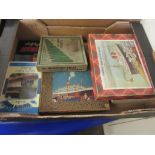 TRAY CONTAINING MIXED JIGSAW PUZZLES TO INCLUDE RAILWAY AND SHIPPING