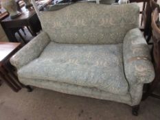 LOW BACKED UPHOLSTERED SOFA, PROBABLY 19TH CENTURY FRAME, APPROX 160CM