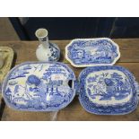 GROUP OF FOUR BLUE AND WHITE CHINA TO INCLUDE THREE SERVING DISHES AND ONE VASE