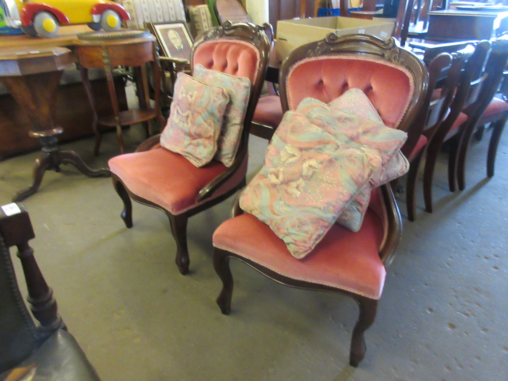 PAIR OF LATE VICTORIAN PINK UPHOLSTERED CHAIRS, 57CM WIDE