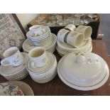 QUANTITY OF DUSTY MEADOW DINNER WARES TOGETHER WITH CHURCHILL EARTHENWARE PLATES AND CUPS AND