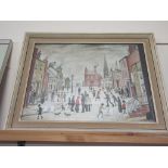 FRAMED REPRODUCTION LOWRY PRINT OF BUSY STREET SCENE, 59CM WIDE