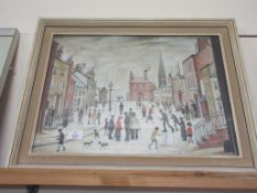 FRAMED REPRODUCTION LOWRY PRINT OF BUSY STREET SCENE, 59CM WIDE