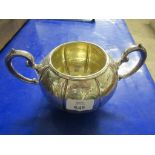 SILVER PLATED POT WITH TWIN HANDLES AND ENGRAVING