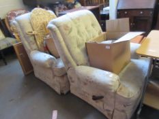 PAIR OF MODERN CREAM UPHOLSTERED RECLINING ARMCHAIRS, 84CM WIDE