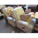 PAIR OF MODERN CREAM UPHOLSTERED RECLINING ARMCHAIRS, 84CM WIDE