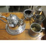 QUANTITY OF SILVER PLATED AND PEWTER WARES INCLUDING TEA POT ETC
