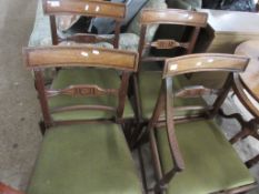 SET OF FOUR UPHOLSTERED DINING CHAIRS, COMPRISING ONE CARVER AND THREE CHAIRS, APPROX 86CM HIGH