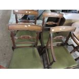 SET OF FOUR UPHOLSTERED DINING CHAIRS, COMPRISING ONE CARVER AND THREE CHAIRS, APPROX 86CM HIGH