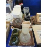QUANTITY OF CERAMICS AND GLASS WARE TO INCLUDE TWO BLACK VASES