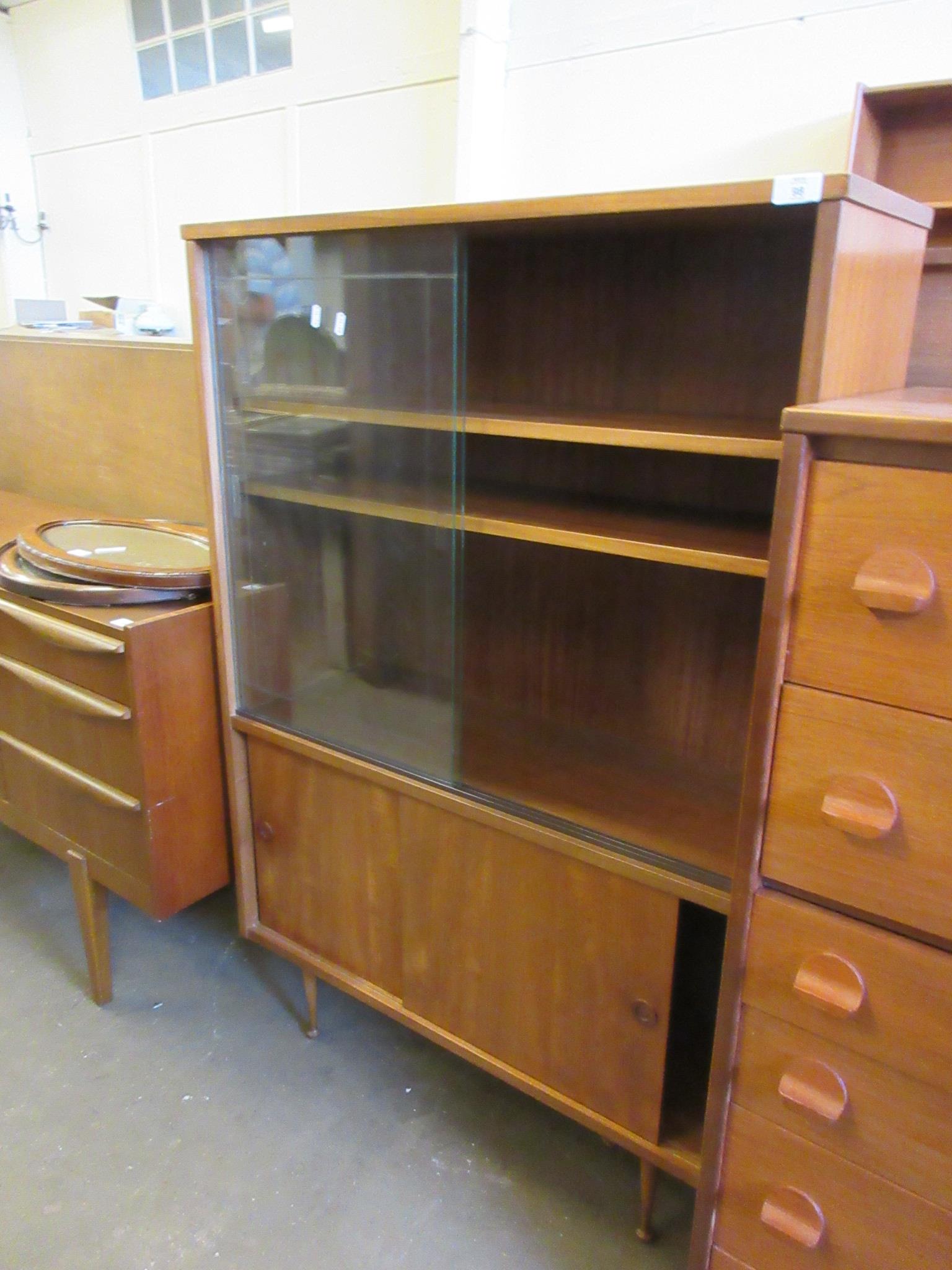 CIRCA 1960S/1970S TEAK DISPLAY CABINET WITH LOWER DRAWERS, ON TAPERING FEET, 84CM WIDE