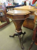 VICTORIAN MAHOGANY SEWING TABLE ON TRIPOD BASE, 75CM HIGH