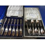 TWO CASED SILVER PLATED FORKS AND SPOONS