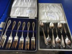 TWO CASED SILVER PLATED FORKS AND SPOONS