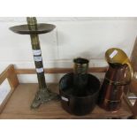 EARLY 20TH CENTURY BRASS CANDLE HOLDER TOGETHER WITH A QUANTITY OF COPPER AND BRASS WARES