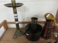 EARLY 20TH CENTURY BRASS CANDLE HOLDER TOGETHER WITH A QUANTITY OF COPPER AND BRASS WARES