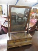 SMALL TABLE TOP MIRROR, WITH TWO DRAWERS BENEATH, WIDTH APPROX 38CM