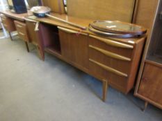 RETRO 1960S/1970S TEAK SIDEBOARD ON TAPERING FEET, 182CM WIDE