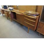 RETRO 1960S/1970S TEAK SIDEBOARD ON TAPERING FEET, 182CM WIDE