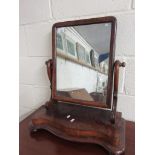 19TH CENTURY BUN FOOT TOILET OR DRESSING TABLE MIRROR, APPROX 52CM WIDE