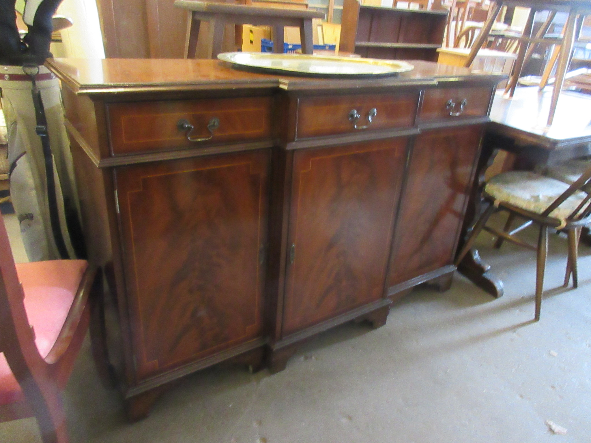 INLAID REPRODUCTION SIDE UNIT WITH BRASS HANDLES